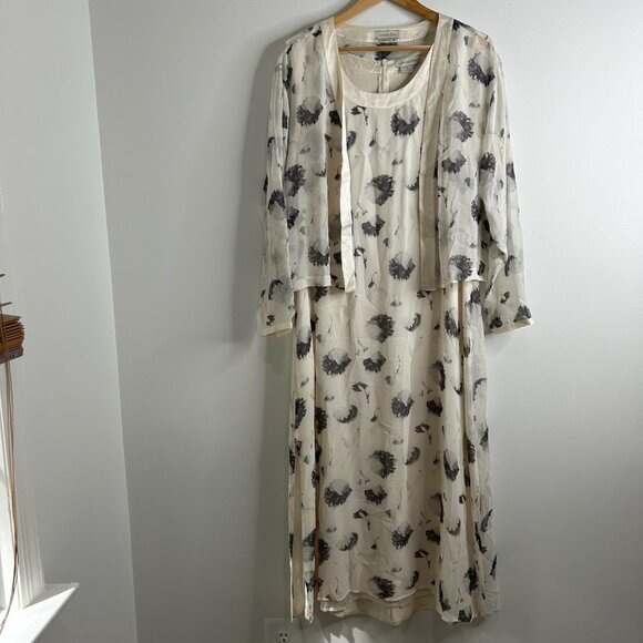 Anthropologie Isabella Bird 2 Piece Dress Set 10 Ivory Floral Silk Maxi Jacket - Picture 1 of 14